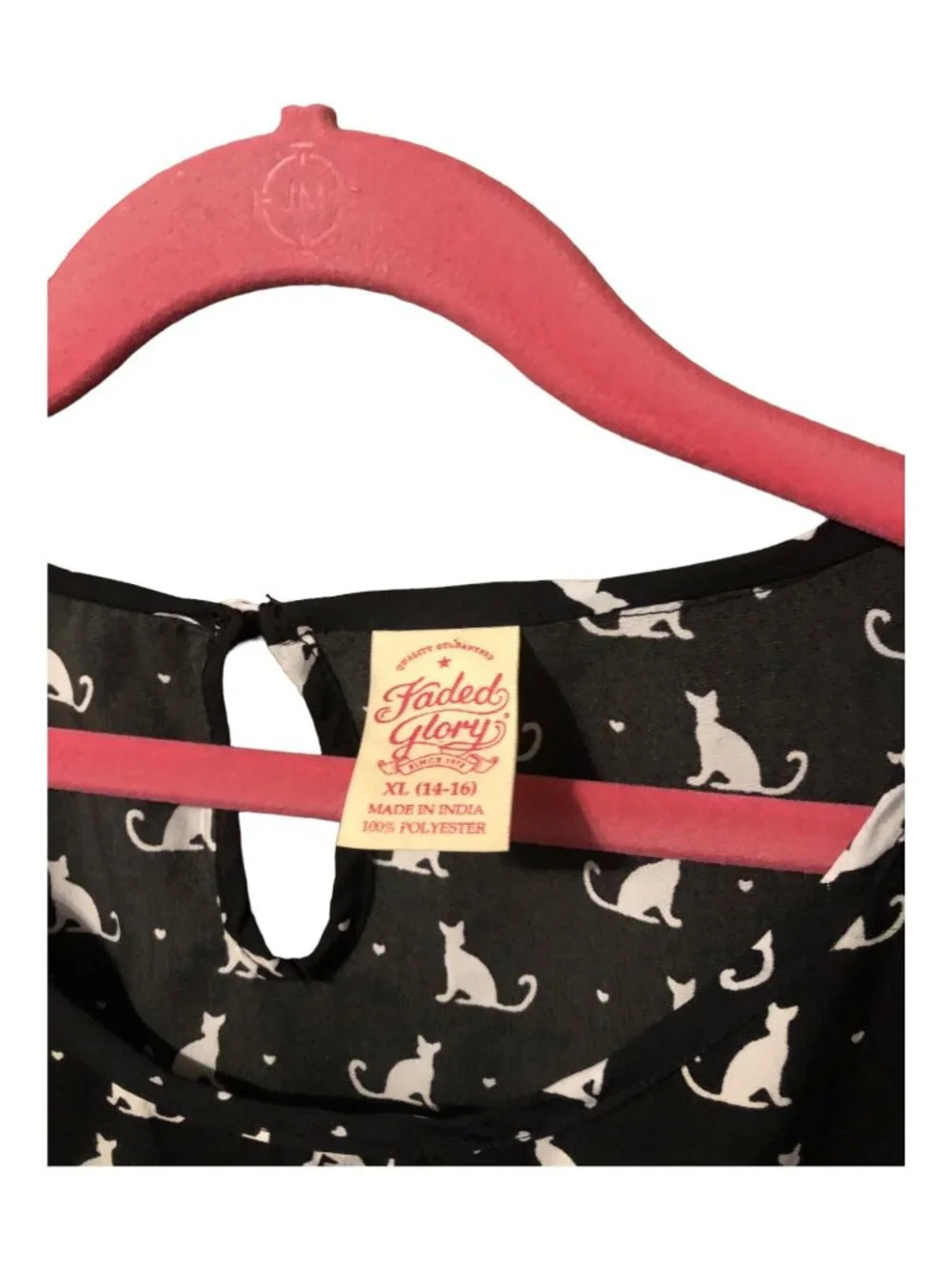 White Cat Print Black Short Sleeve Sun Dress Accent Bow Pockets Sz XL (14-6)